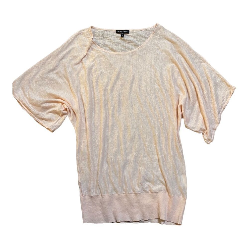 Eileen Fisher | Light Pink Linen Knit Lagenlook Short Sleeve Boxy Top | S